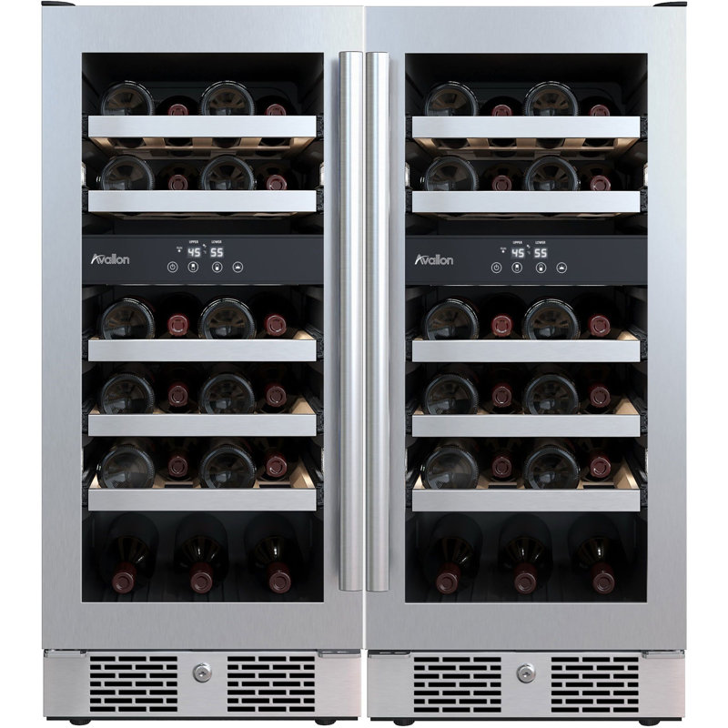 Avallon Four Zone 30'' Freestanding 46 Bottle Wine Refrigerator with French Doors
