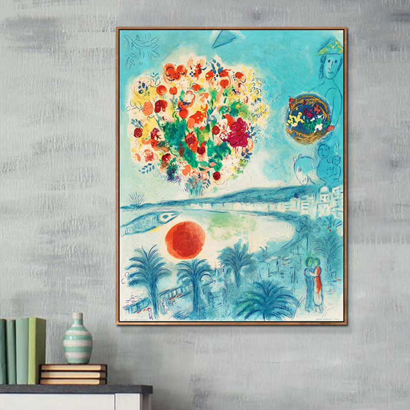 Reproduction d'art giclée sur toile encadrée, "Sun and bouquet" de la série Nice and The Côte d'azur, par Marc Chagall