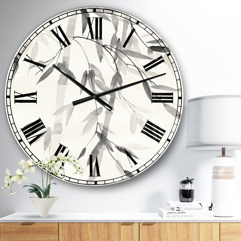 Horloge murale Swigart Bamboo Leaves II, Médium, Swigart feuilles de bambou simplistes V