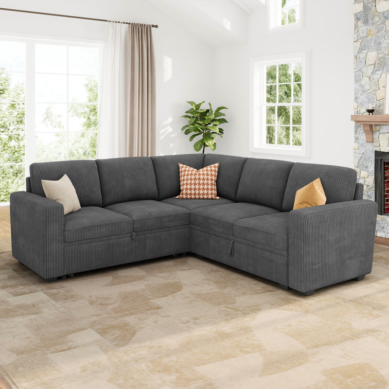 Canapé-lit modulaire en L Anureet Latitude Run®, Couduroy gris