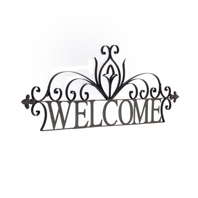 Farmhouse Welcome Metal Wall Decor, Rustic Scrollwork Entryway Sign