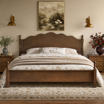 Henry King Traditional Wood Platform Bed with Curved Headboard