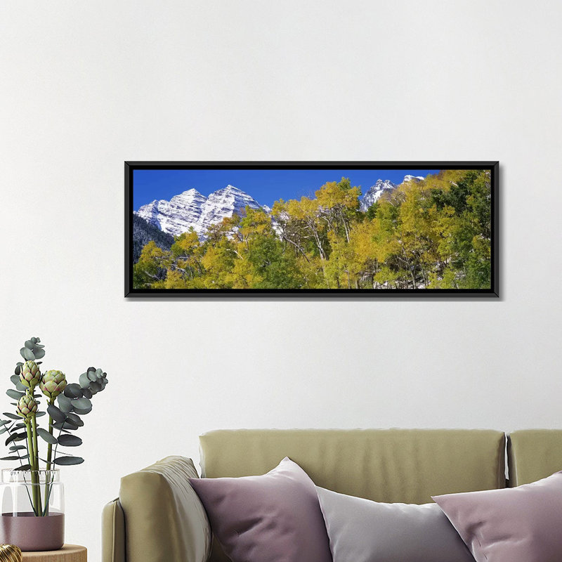 «Maroon Bells, Aspen, Colorado», reproduction de photo sur toile, H 16 po x l 48 po x 1,5 po, Cadre noir