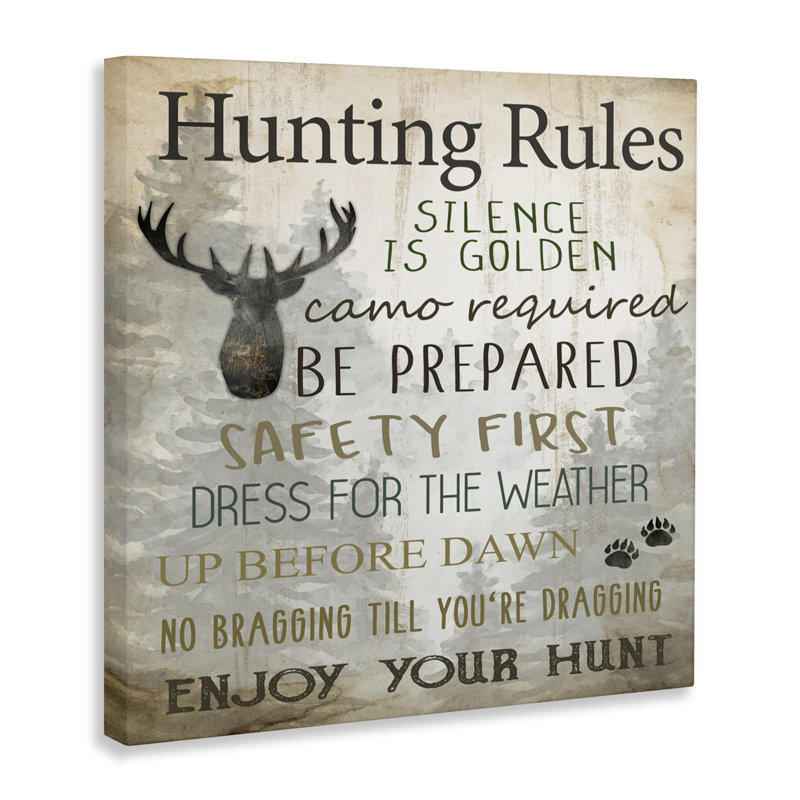 Toile «Hunting Rules Rustic List», conception de Kim Allen, H 36 po x l 36 po