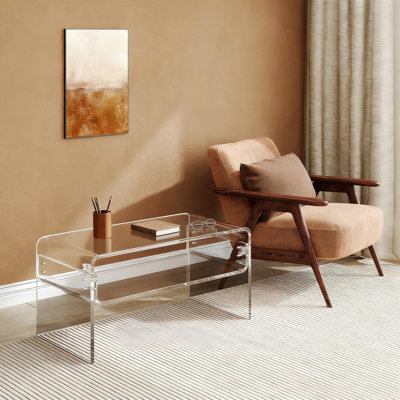 Modern Acrylic Coffee Table With Storage Shelf, 2-Tier Side Table For Living Room, Office, Bedroom, Space-Saving Design, Easy Assembly