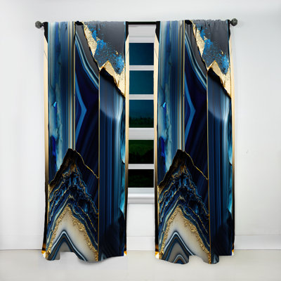 Gabriel - Abstract Geode Geometric Blue III - Abstract Curtain - Velvet Room Darkening - 1 panel