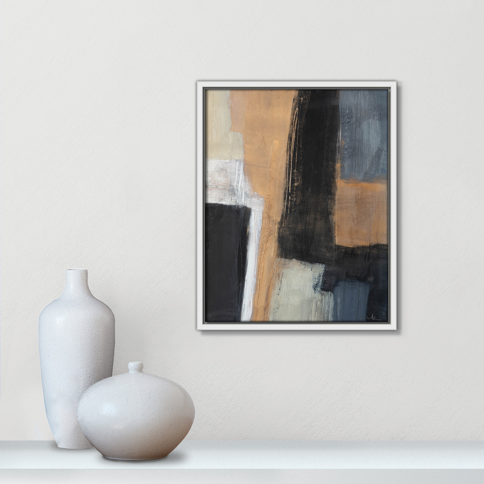 Calderon "Metallic Slate I" Print, 15.5" H x 12.5" W  x 2" D, White
