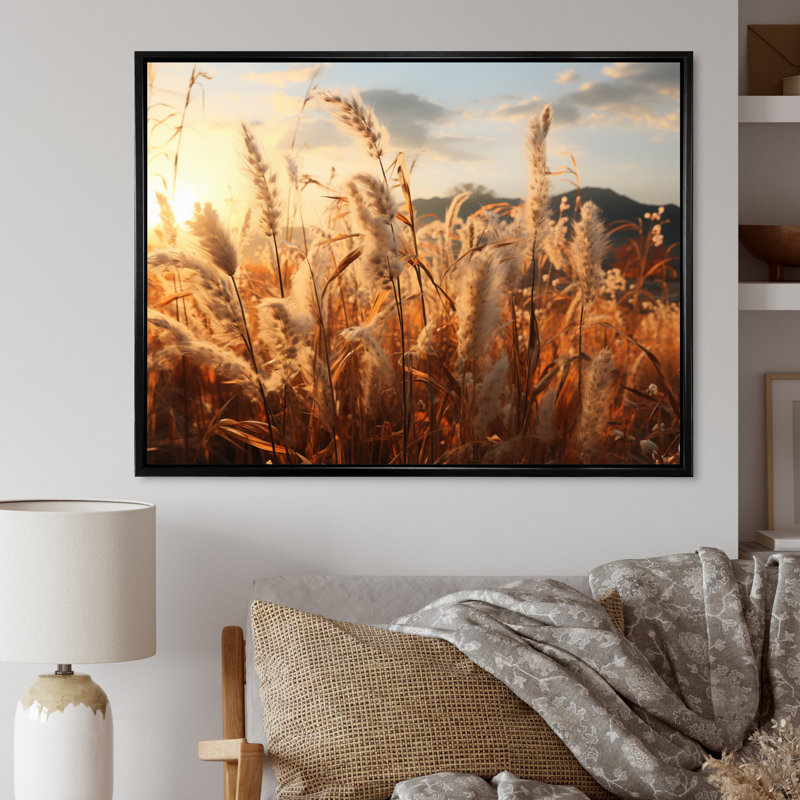Beige Herbs Field II - Landscapes Canvas Art Print, H 24 po x l 32 po x P 1 po, Cadre flottant noir