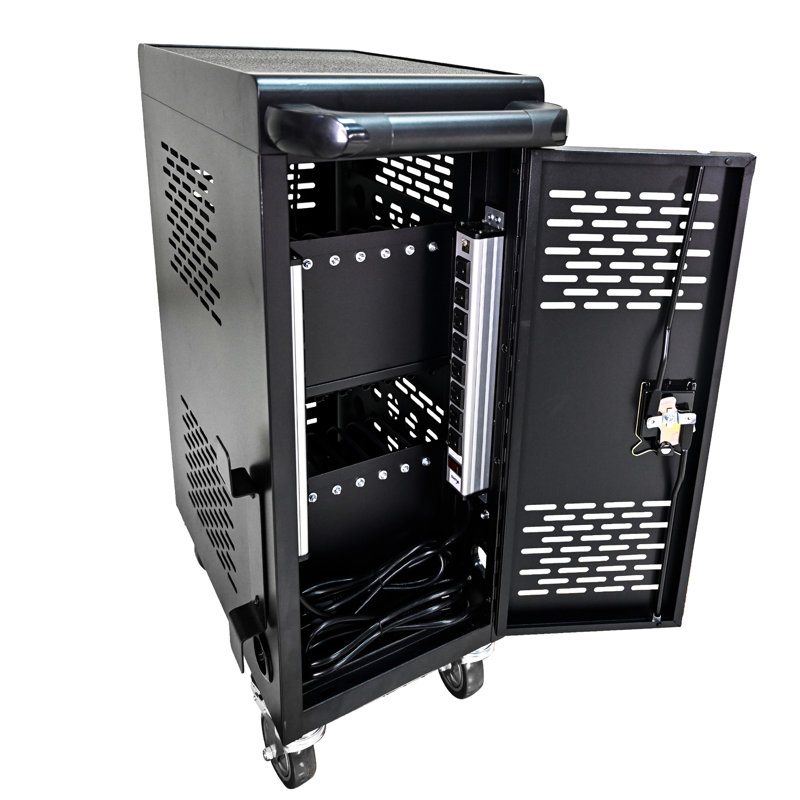 16 casiers de chargement verrouillables pour ordinateur portable et - noir. Chargez simultanément 16 appareils. Utilisation sécuritaire de l'espace. Convient à diverses spécifications de tablettes. Système d'organisation des câbles. Prises de courant ul.