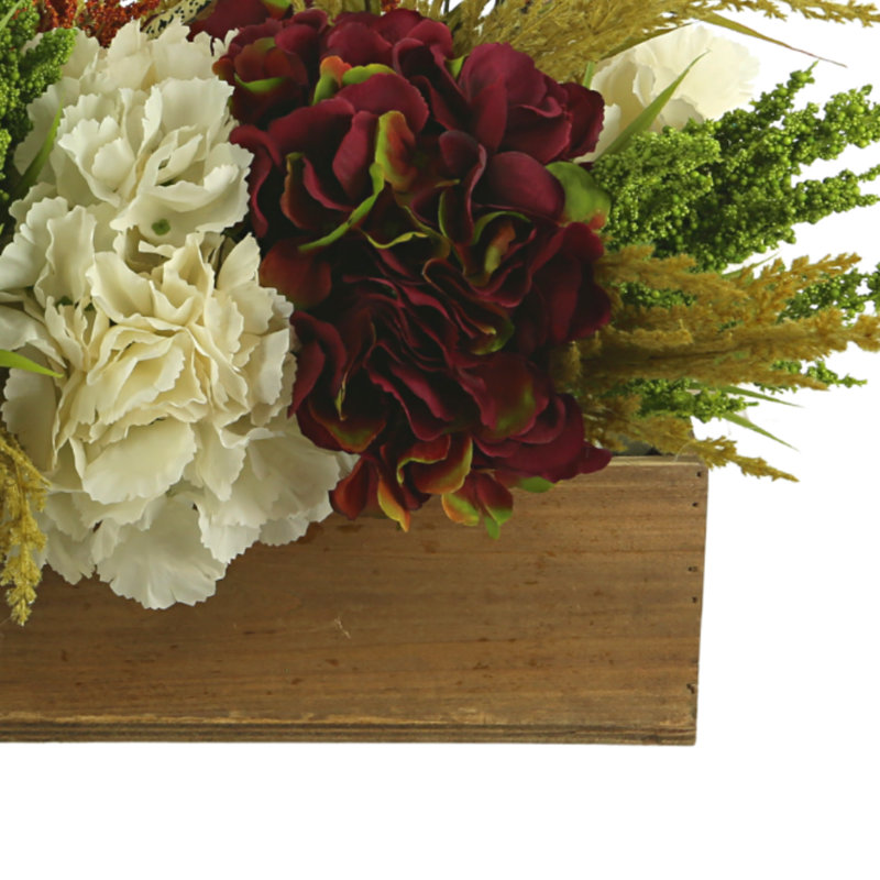 Fall Hydrangea Arrangement In Wooden Basket