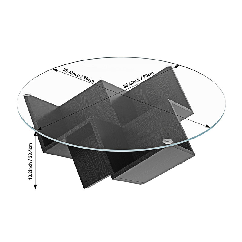 Table basse ronde avec plateau en verre, Transparent/noir
