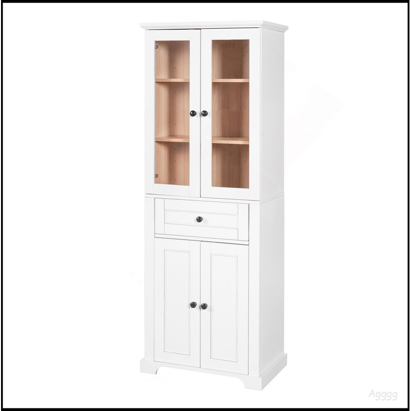 67.57" Tall Bathroom Storage Cabinet With Tempered Glass Doors, Adjustable Shelves & Drawer – Modern Freestanding Linen Tower, Soft-Close Design