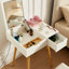 Table de coiffeuse avec miroir à DEL tricolore et grand espace de rangement, utilisation polyvalente dans la chambre à coucher, le bureau, le bureau, la petite commode blanche à 2 tiroirs, pratique pour la décoration intérieure