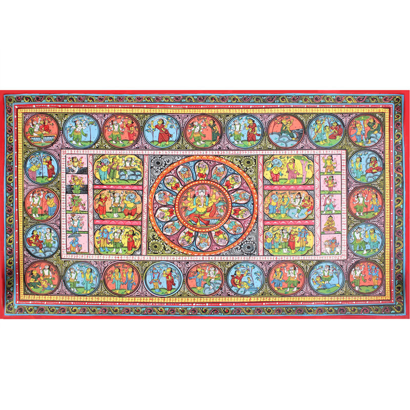 Lord Vinayak Storey | Paata Painting On Canvas | For Wall Décor