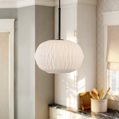 1 - Light 11.42'' Modern Single Pendant Light With Textured Milk-White Frosted Glass Shade Adjustable Pendant For Kitchen Island Dining Room