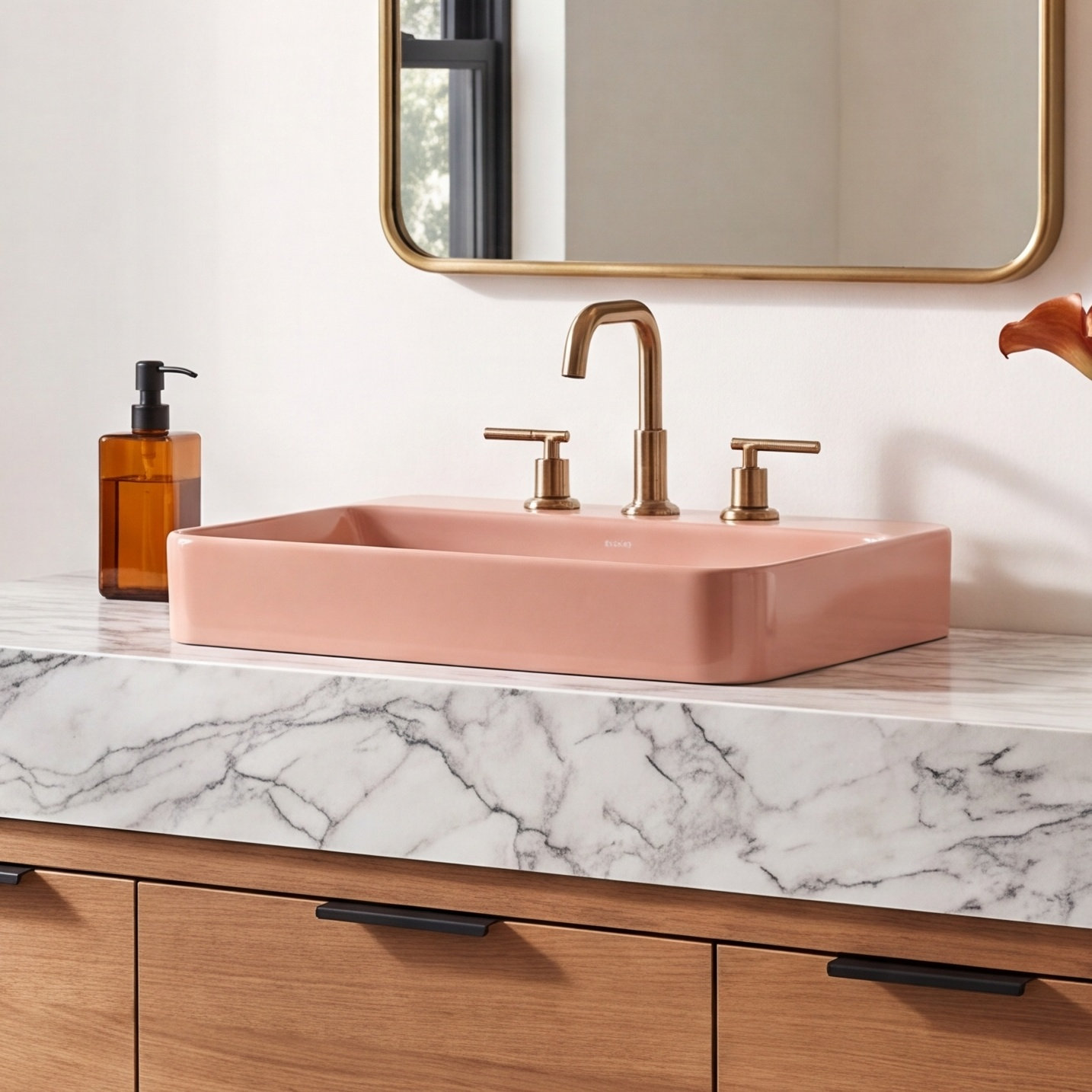 Vox Rectangular Vessel Sink, 3, Peach Blow
