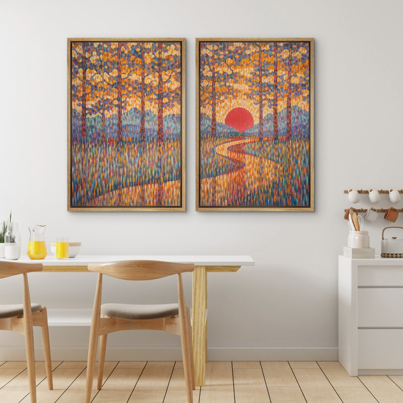 «Autumn Forest Sunset Path Landscape», reproduction d'art sur toile encadrée, 2 pièces, Naturel, H 24 po x l 16 po x P 1,5 po