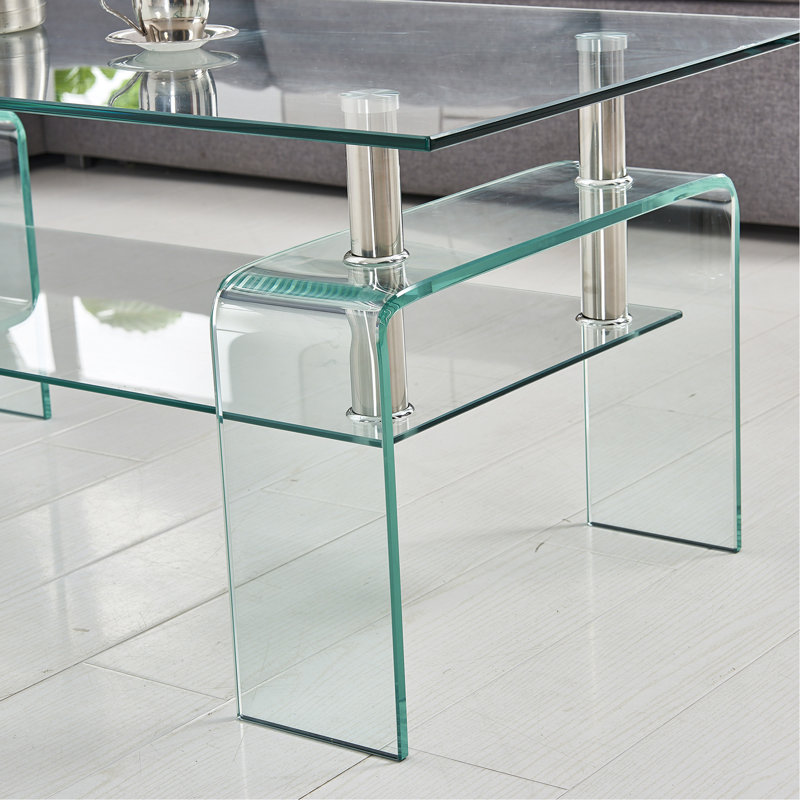Table basse rectangulaire en verre transparent