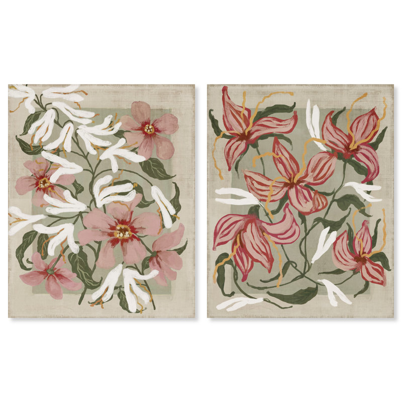 Lilies Flower Set Floral & Botanical Canvas Print by Oliver Gal, Black Frame, 16 x 20, 31" H x 25" W, Gold Floater Frame