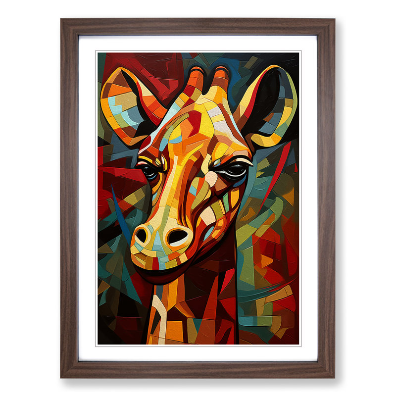 Giraffe Cubism Art - Framed Print, 46cm H x 34cm W, Walnut Framed