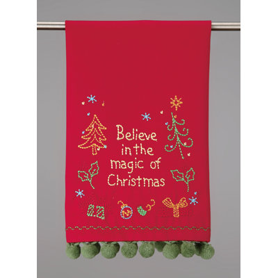 Believe in the Magic Pom Pom Embroidered Tea Towel