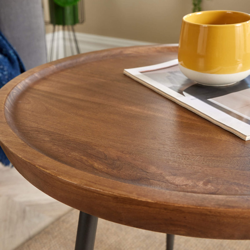 Finzel Solid Mango Wood Industrial Round Coffee Table with Metal Legs, 35cm H x 55cm W x 55cm L