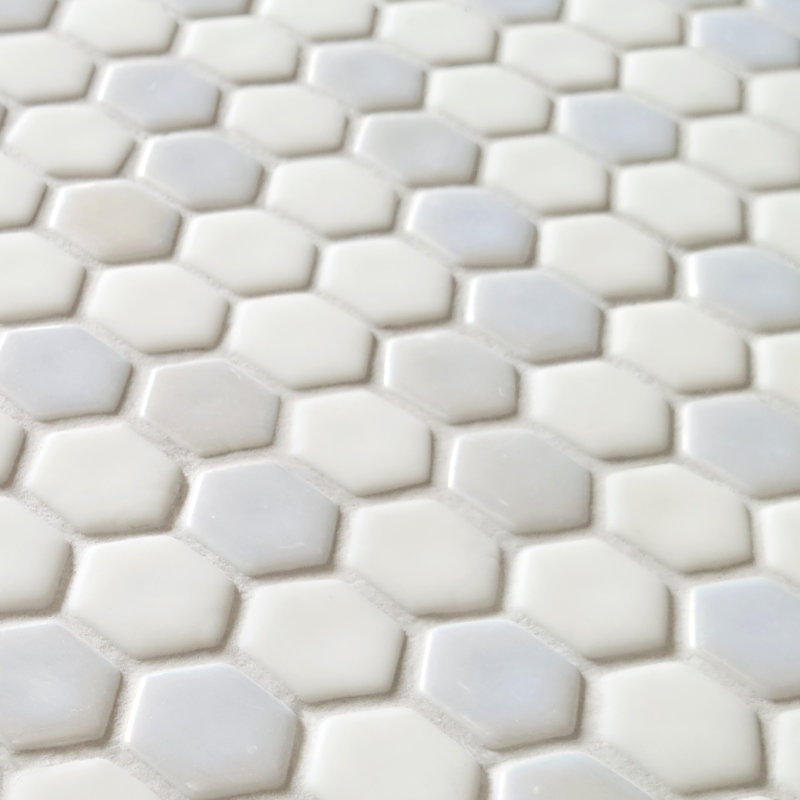 12" x 12" Hexagon Recycled Glass Floor & Wall Mosaic Tile, White