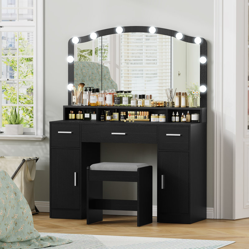Ensemble coiffeuse et tabouret Areena, Noir