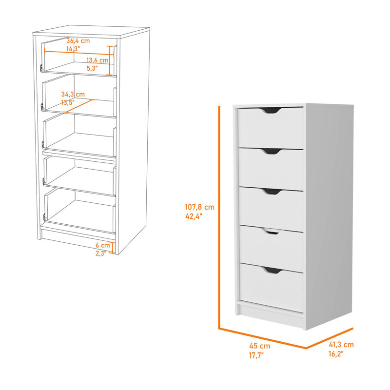 Commode 5 tiroirs Logan, Blanc