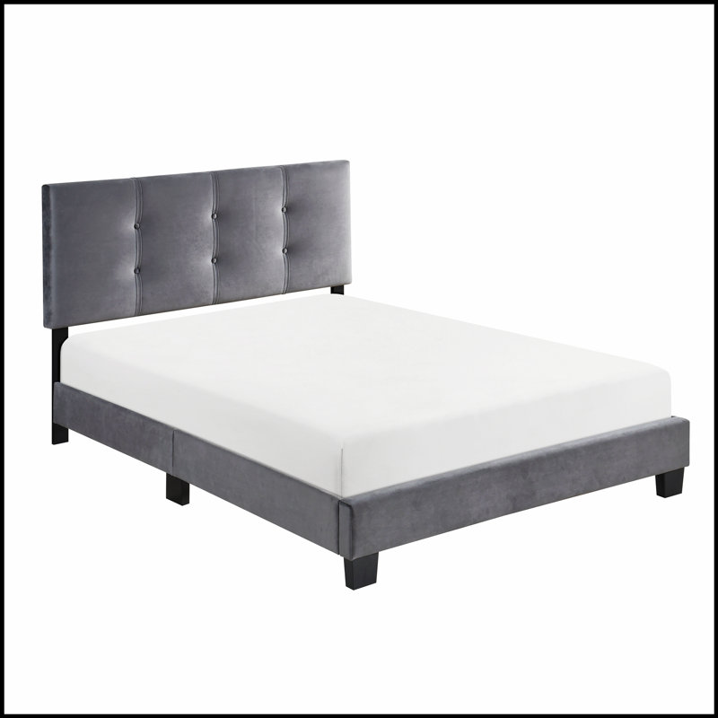Lit rembourré en velours luxueux avec tête de lit réglable pour un confort et un style ultimes, Lit double, Gris foncé