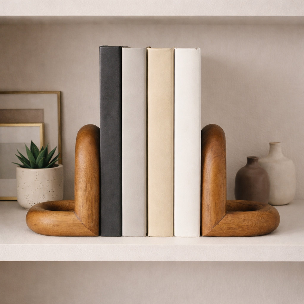 Zeppelin Wood Loopy Bookends, Brown