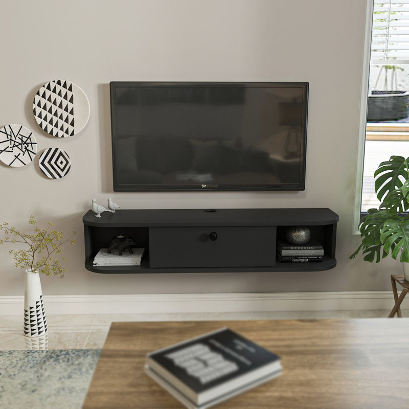 Meuble télé 47,2 po x 9,6 po x 23,0 po Bruce Anthracite Bruce | 100% panneau de particules enduit de mélamine, épaisseur: 0,7 pouce | Conception élégante pour le salon et les espaces de divertissement, finition durable et élégante