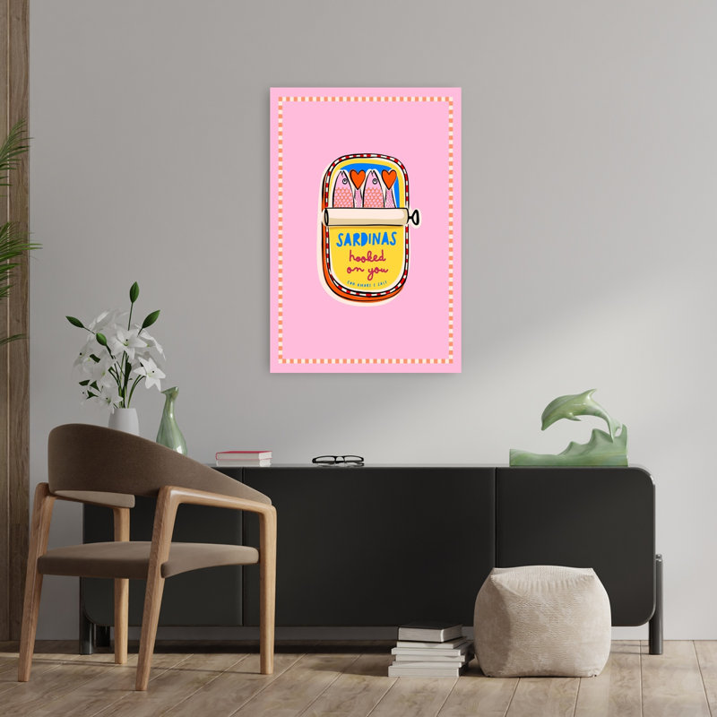 Sardine Love Can Colorful Playful Romantic Fish Wall Art Print by Dominique Vari - Wrapped Canvas Print