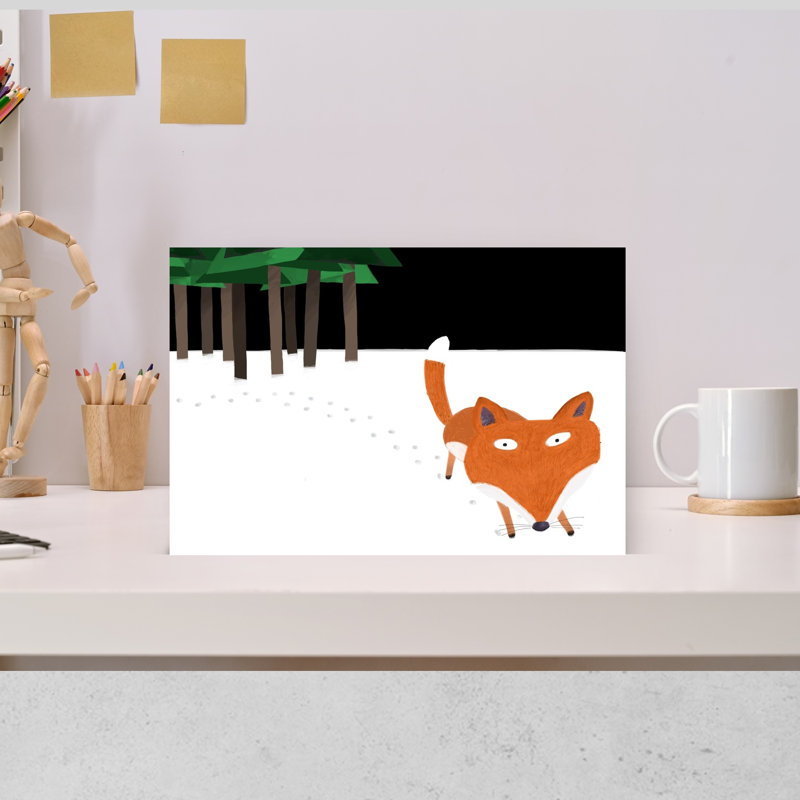 Curious Winter Fox Peaceful Abstract Contemporary Fox Forest Nature Wall Art Print by Carla Daly - Wrapped Canvas Print