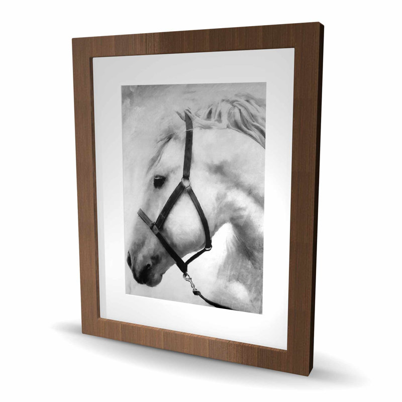 Darius le cheval - reproduction encadrée monochrome grise | Décoration intérieure, H 20 po x l 16 po, Brun