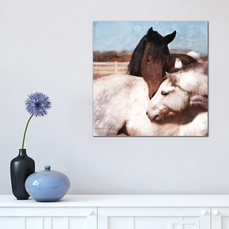 White And Chestnut Horses by Bluebird Barn - Wrapped Canvas Print, 45.72 cm H x 45.72 cm W x 1.91 cm D