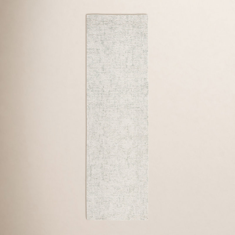 Tapis en laine touffeté à la main de couleur sauge / ivoire Donica, Tapis de couloir 2 pi 3 po x 8 pi