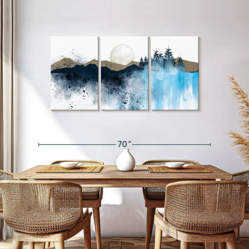 «Abstract Landscape Pine Trees Mountain», ensemble de 3 pièces sur toile par Cindy C, H 30 po x l 62 po x P 1,25 po