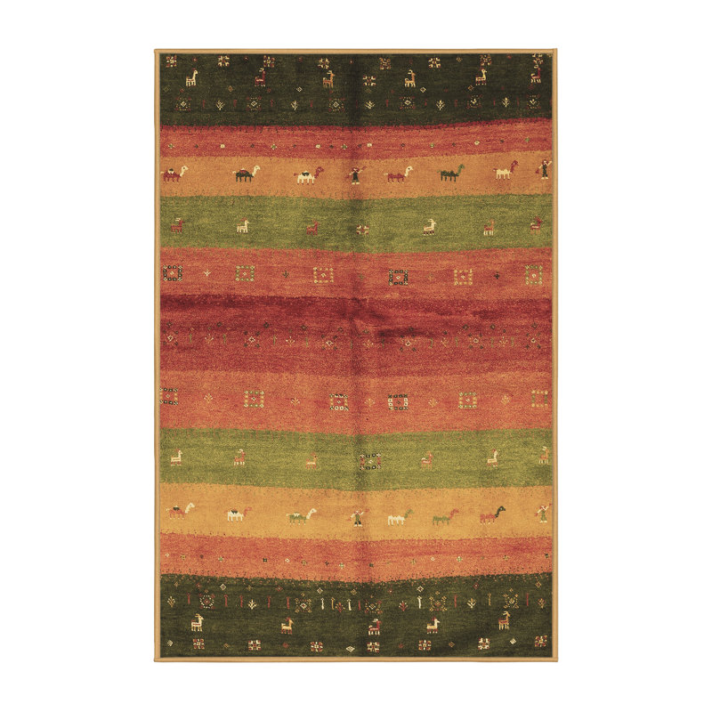 Tapis rayé tissé à la machine Earsie en brun / rouge / vert, Rectangle 6 pi x 9 pi