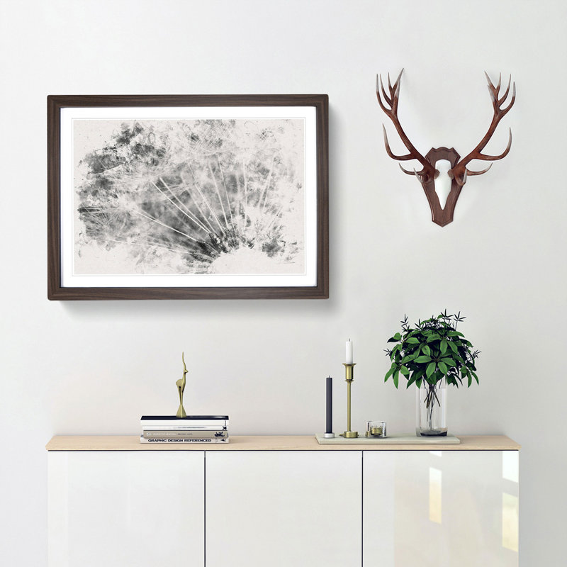 Dandelion Seed Sketch - Picture Frame Painting, Walnut Framed, 40cm H x 60cm W x 2cm D