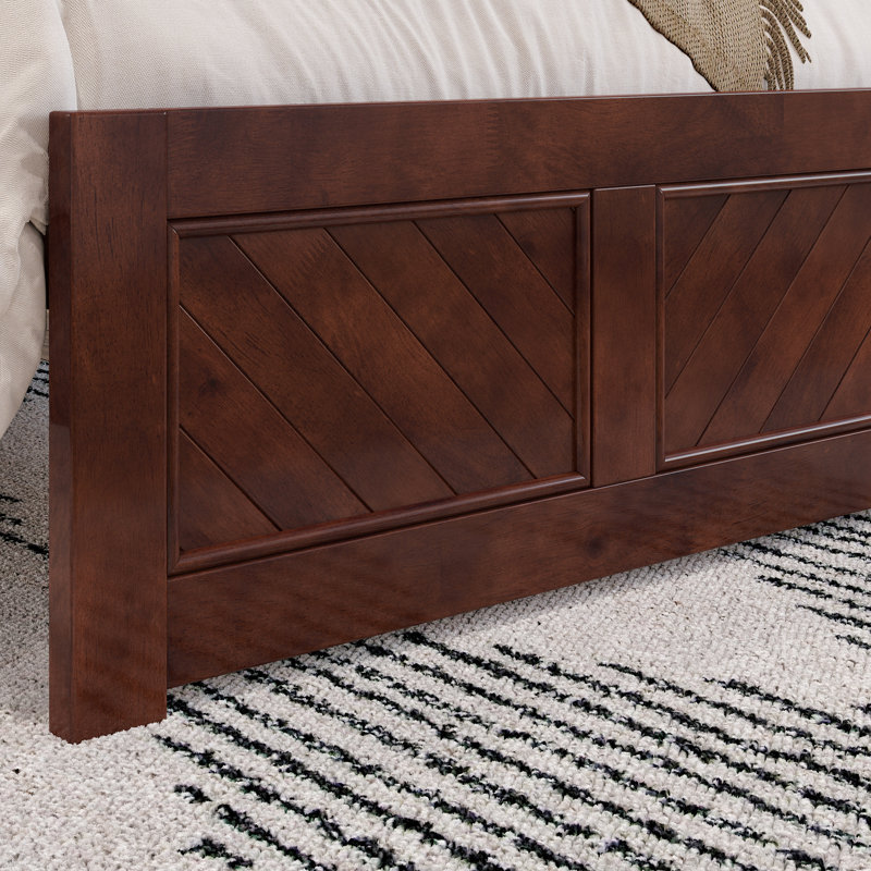  Jeinny Solid Wood Platform Bed with Matching Footboard, Twin XL, Walnut