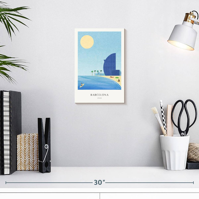 Affiche de voyage rétro Aime Barcelona Beach, H 12 po x l 8 po