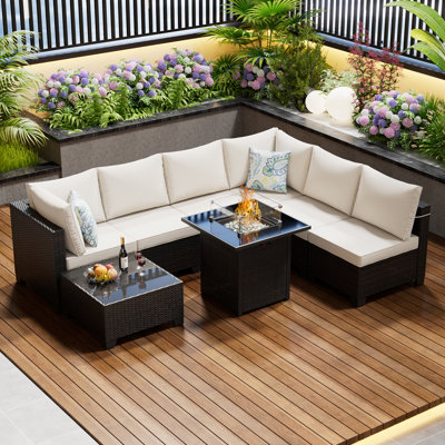 Ensemble de meubles de patio 8 pièces avec table de foyer d'extérieur