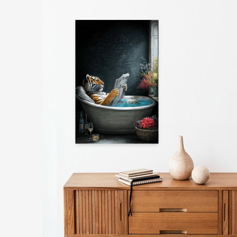 Tiger In Bathtube 2 1 Piece Wrapped Canvas Wall Art, 60.96 cm H x 40.64 cm W