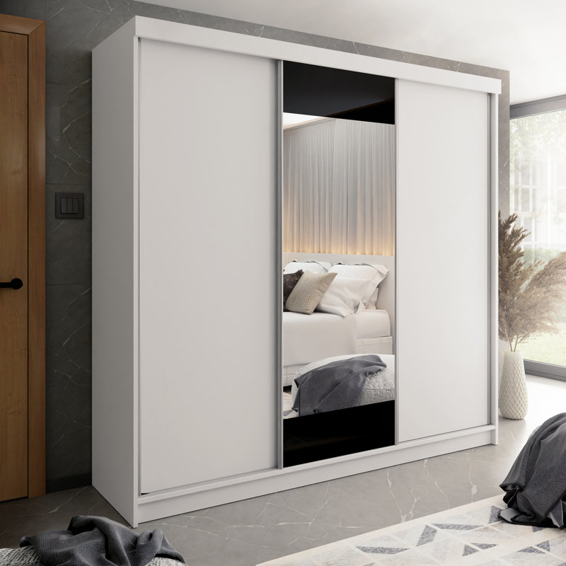 Modern large Wardrobe with Mirror , White/Black
