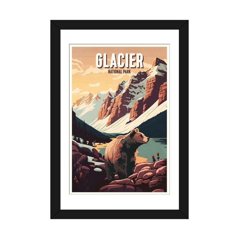 Glacier National Park, 24" H x 16" W x 1" D, Black Open Corner Framed Paper, White