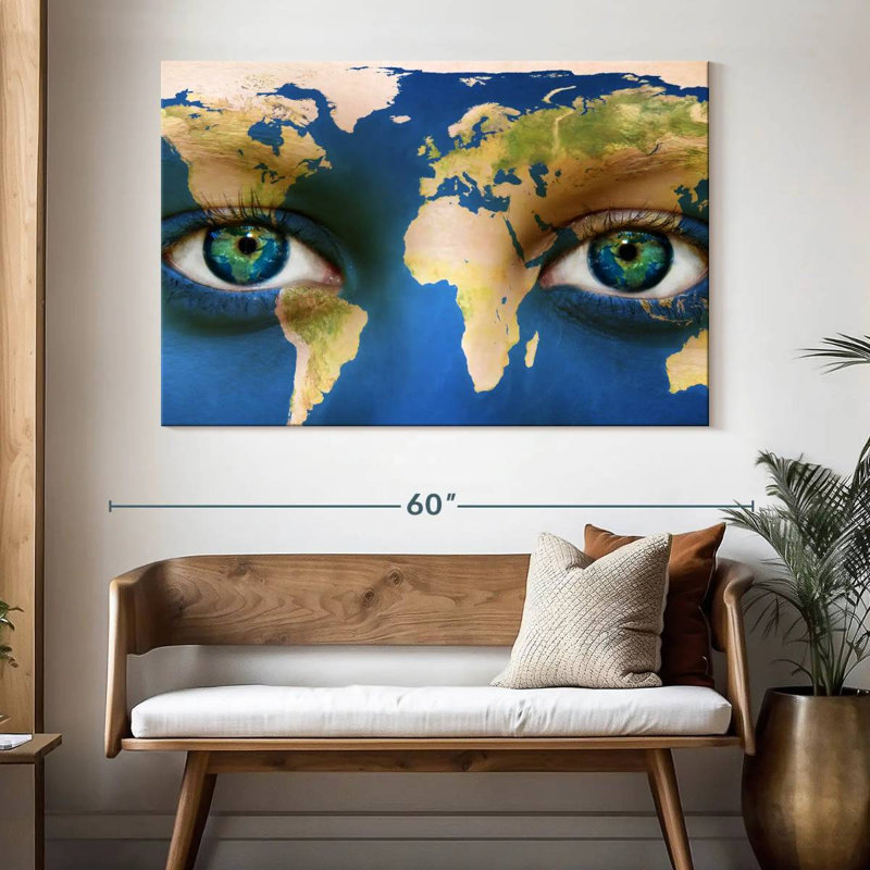 Aliaz Blue Eyes World Map, 34" H x 51" W