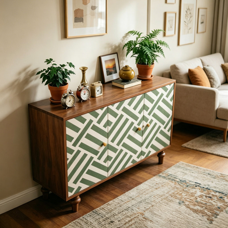 Buffet de rangement à motif géométrique, 35.43" H x 47.24" W x 15.75" D
