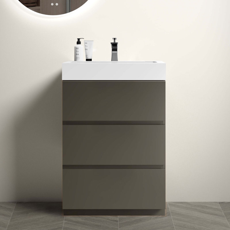 Meuble-lavabo autoportant avec grand lavabo et rangement, Tanné