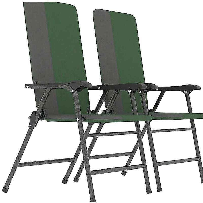 Outdoor High Back Chairs Set,Lawn Chairs,Folding Camping Chairs,Patio Chairs Set of 2, Dark Green/Gray